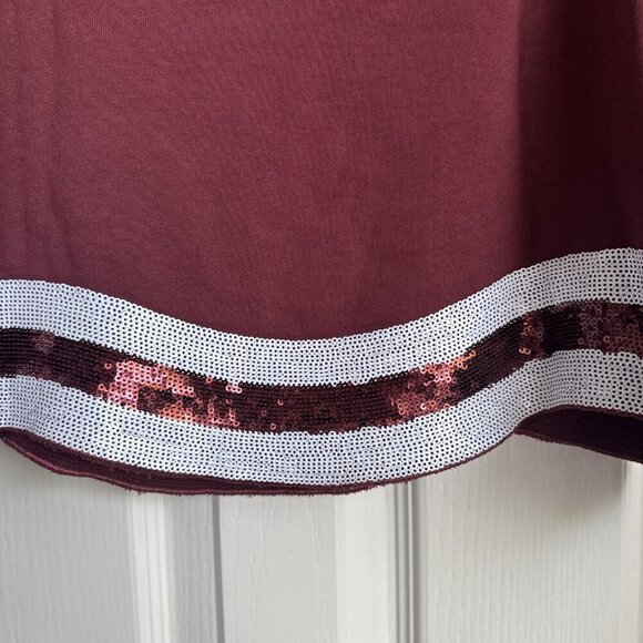 PEACH LOVE CALIFORNIA Maroon Sequin Football Top Size Small Crop Shirt - Picture 5 of 5